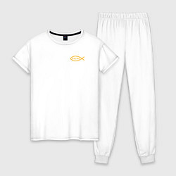 Пижама хлопковая женская За правду горой православная символика желтый, цвет: белый