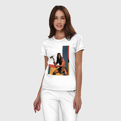 Пижама хлопковая женская Индеец с томагавком поп-арт, цвет: белый — фото 2