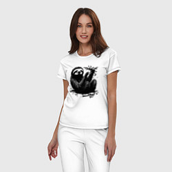 Пижама хлопковая женская Ленивец с веткой, цвет: белый — фото 2