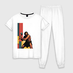 Пижама хлопковая женская Поп-арт неандерталец, цвет: белый