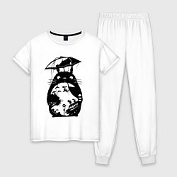 Пижама хлопковая женская Тоторо Мэй Сацуки котобус, цвет: белый