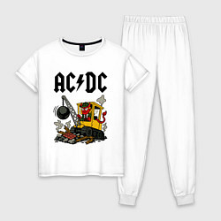 Пижама хлопковая женская ACDC Ballbreaker World Tour, цвет: белый