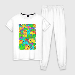 Пижама хлопковая женская Яркие тропические рыбки, цвет: белый
