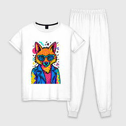 Пижама хлопковая женская Лиса Pop Colors, цвет: белый
