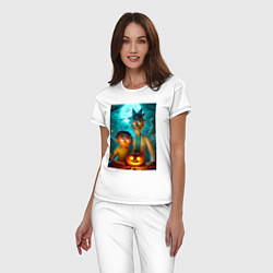 Пижама хлопковая женская Rick and Morty with pumpkin - halloween night, цвет: белый — фото 2