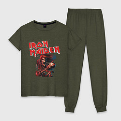 Пижама хлопковая женская Iron Maiden, цвет: меланж-хаки