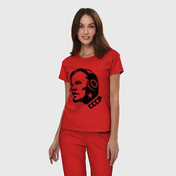 Пижама хлопковая женская Ленин: музыка СССР, цвет: красный — фото 2