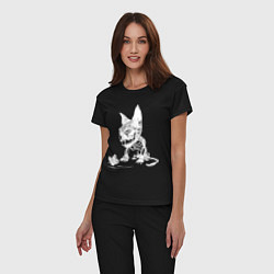 Пижама хлопковая женская Скелет кота, цвет: черный — фото 2