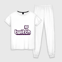Пижама хлопковая женская Twitch Logo, цвет: белый