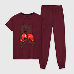Пижама хлопковая женская Bear Boxing, цвет: меланж-бордовый