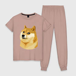 Пижама хлопковая женская Doge, цвет: пыльно-розовый