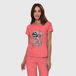 Пижама хлопковая женская Скелет с бритвой, цвет: коралловый — фото 2
