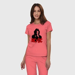 Пижама хлопковая женская AC/DC Madness, цвет: коралловый — фото 2