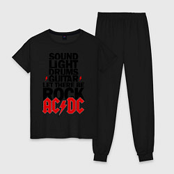 Пижама хлопковая женская AC/DC Rock, цвет: черный
