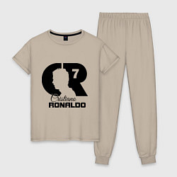 Пижама хлопковая женская CR Ronaldo 07, цвет: миндальный