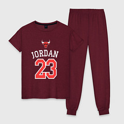 Пижама хлопковая женская Jordan 23, цвет: меланж-бордовый