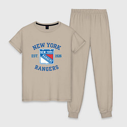 Пижама хлопковая женская New York Rengers, цвет: миндальный
