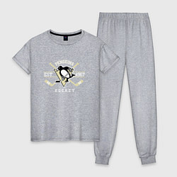 Пижама хлопковая женская Pittsburgh Penguins: Est.1967, цвет: меланж