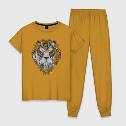 Пижама хлопковая женская Расписной лев, цвет: горчичный
