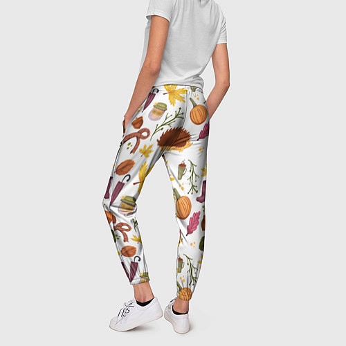 Женские брюки Уют, ежи, листья и банка варенья / 3D-принт – фото 4
