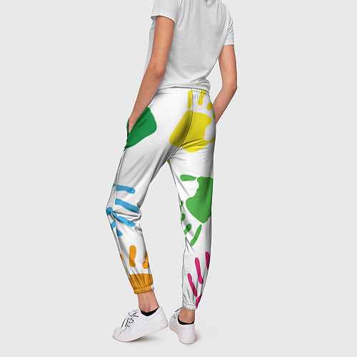 Женские брюки Цветные ладошки - Детский узор / 3D-принт – фото 4