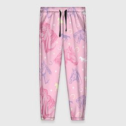 Женские брюки Лошади на розовом фоне