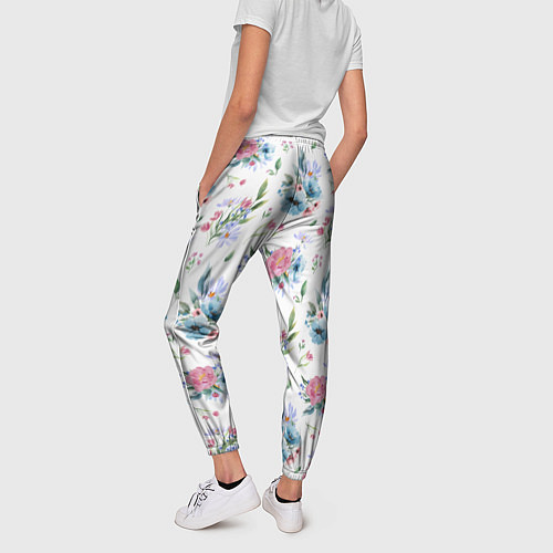 Женские брюки Весенние акварельные цветы / 3D-принт – фото 4
