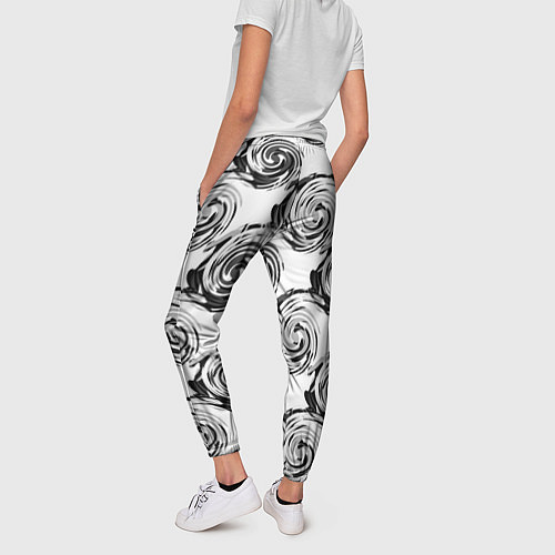 Женские брюки Черно-белый абстрактный узор / 3D-принт – фото 4
