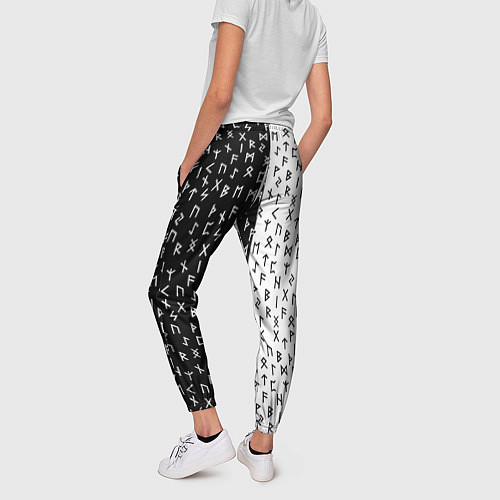Женские брюки Руны чёрно-белое / 3D-принт – фото 4