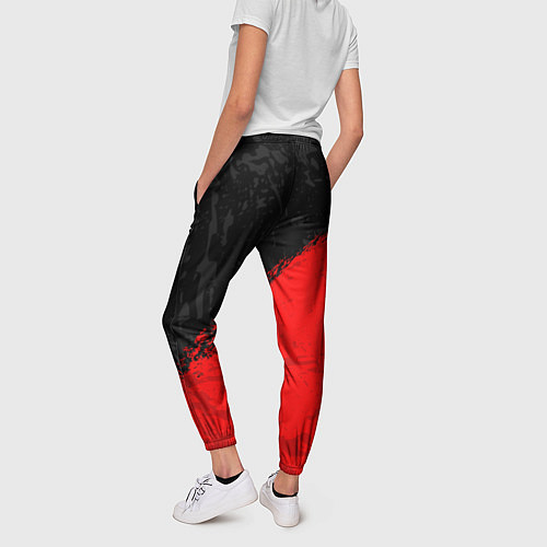 Женские брюки DOTA 2 RED LOGO, БРЫЗГИ КРАСОК / 3D-принт – фото 4