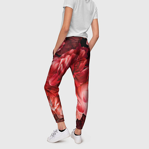 Женские брюки Цветы Красные Пионы / 3D-принт – фото 4