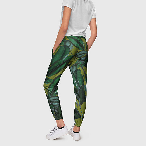 Женские брюки Цветы Тёмная Листва / 3D-принт – фото 4