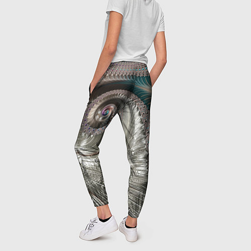 Женские брюки Fractal pattern Spiral Серебристый фрактал спираль / 3D-принт – фото 4