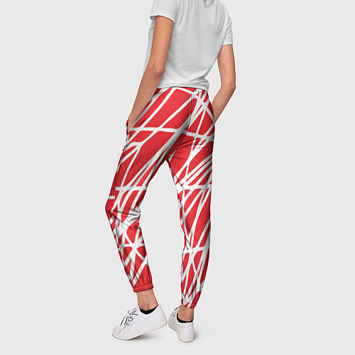 Женские брюки Белые линии на красном фоне Абстракция / 3D-принт – фото 4