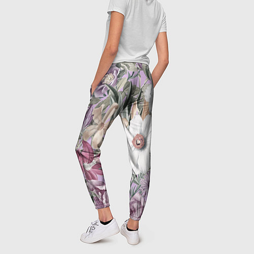 Женские брюки Цветы Фиолетовый Клематис / 3D-принт – фото 4