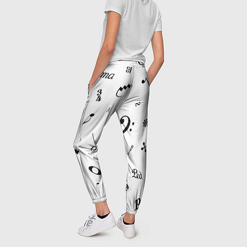 Женские брюки Нотные Знаки Черные на Белом / 3D-принт – фото 4