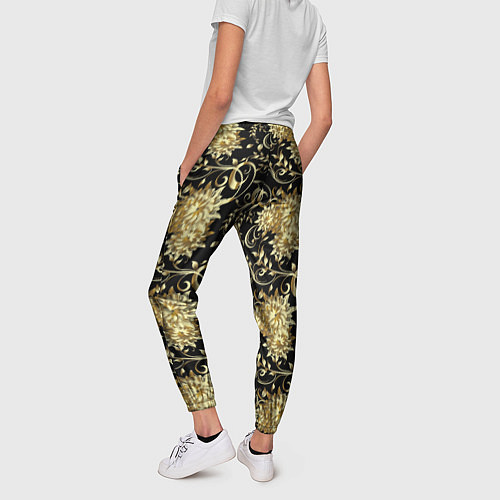 Женские брюки Золотые абстрактные цветы / 3D-принт – фото 4