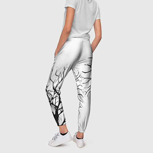 Женские брюки Черные ветки деревьев на белом фоне / 3D-принт – фото 4