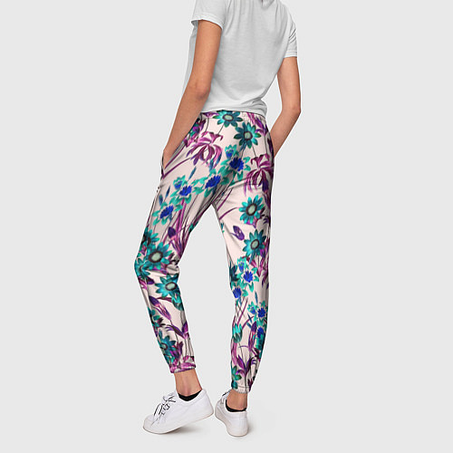 Женские брюки Цветы Летние Фиолетовые Рудбеки / 3D-принт – фото 4