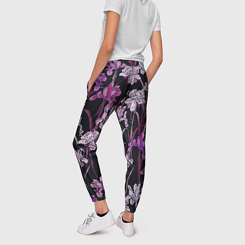 Женские брюки Цветы Фиолетовые Ирисы / 3D-принт – фото 4
