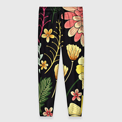 Женские брюки Яркие цветы на фоне тёмной летней ночи!