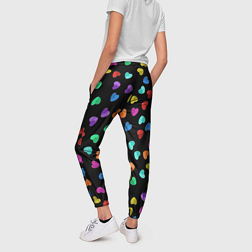 Женские брюки Сердечки разноцветные на черном / 3D-принт – фото 4