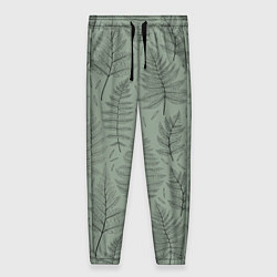 Женские брюки Листья папоротника на зеленом фоне Минимализм