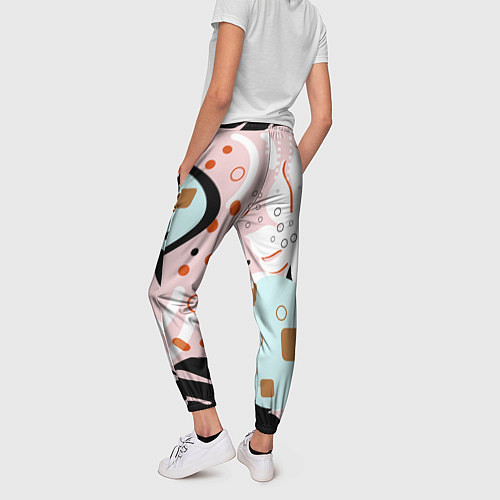 Женские брюки Абстрактные фигуры с пальмовыми листами на розовом / 3D-принт – фото 4