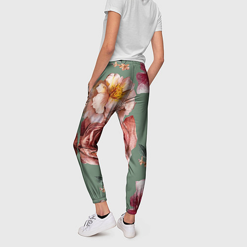 Женские брюки Цветы Нарисованные Розы и Пионы / 3D-принт – фото 4