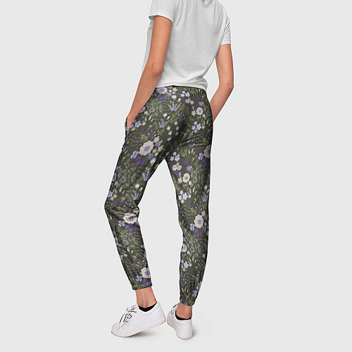 Женские брюки Цветочки хаки, мелкий рисунок / 3D-принт – фото 4
