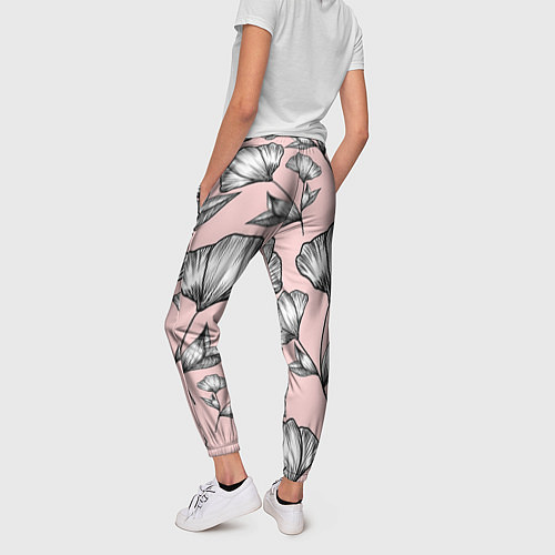 Женские брюки Графичные цветы на пудровом фоне / 3D-принт – фото 4