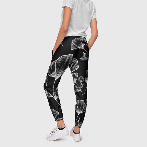 Женские брюки Графичные цветы на черном фоне / 3D-принт – фото 4