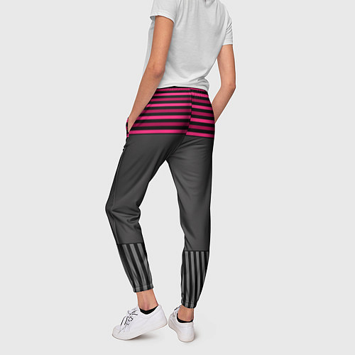 Женские брюки Комбинированный серый с красным полосатый узор / 3D-принт – фото 4