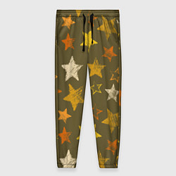 Женские брюки Желто-оранжевые звезды на зелнгом фоне